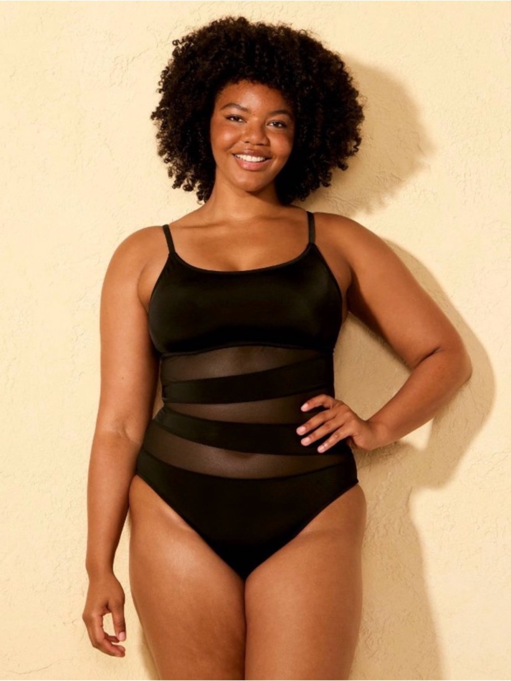Shade & Shore One Piece Swimsuit Black Mesh Panel Tummy Control Women’s XL